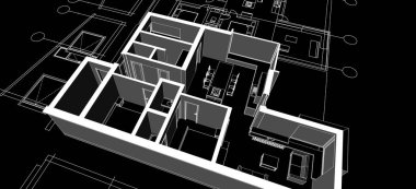 ev mimarisi projesi çizimi 3d illüstrasyon