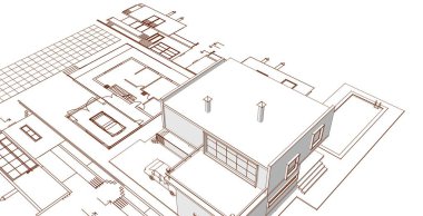 ev mimarisi projesi çizimi 3d illüstrasyon