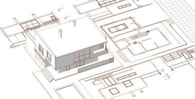 ev mimarisi projesi çizimi 3d illüstrasyon