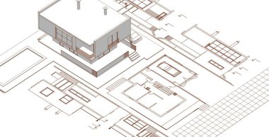 ev mimarisi projesi çizimi 3d illüstrasyon