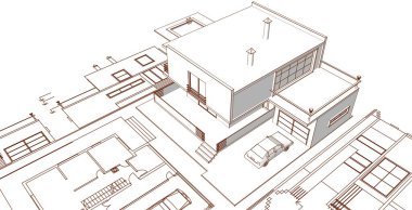 ev mimarisi projesi çizimi 3d illüstrasyon