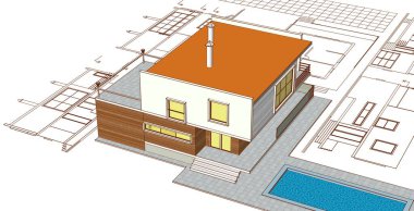ev mimarisi projesi çizimi 3d illüstrasyon