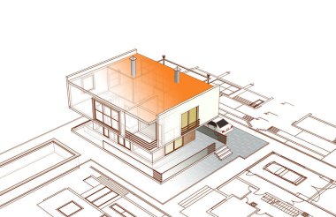 ev mimarisi projesi çizimi 3d illüstrasyon