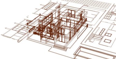 ev mimarisi projesi çizimi 3d illüstrasyon