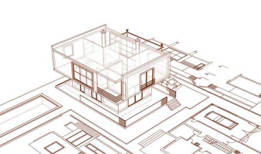 ev mimarisi projesi çizimi 3d illüstrasyon