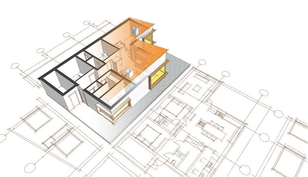 архитектурный эскиз дома 3d иллюстрация