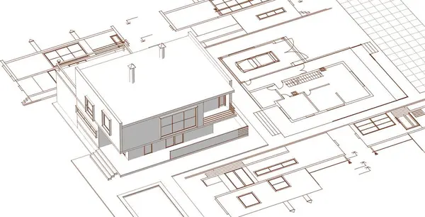 ev mimarisi projesi çizimi 3d illüstrasyon