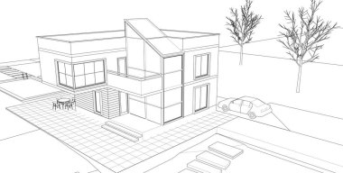 ev mimarisi projesi çizimi 3d illüstrasyon