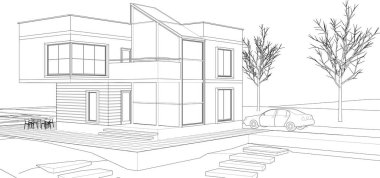 ev mimarisi projesi çizimi 3d illüstrasyon