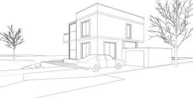 ev mimarisi projesi çizimi 3d illüstrasyon