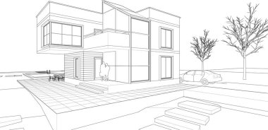 ev mimarisi projesi çizimi 3d illüstrasyon