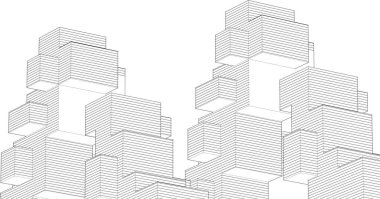 soyut modüler mimari 3d illüstrasyon