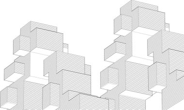 soyut modüler mimari 3d illüstrasyon