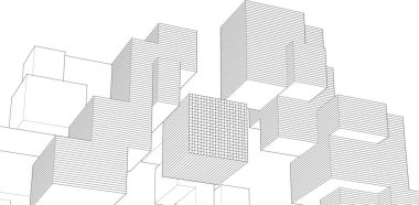 soyut modüler mimari 3d illüstrasyon