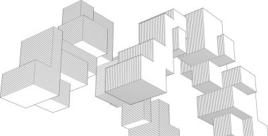 soyut modüler mimari 3d illüstrasyon