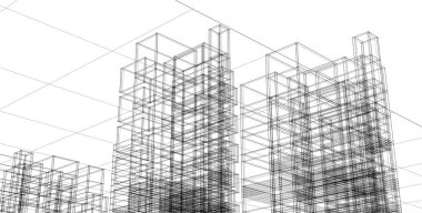 soyut modüler mimari 3d illüstrasyon