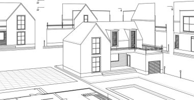 ev mimarisi projesi çizimi 3d illüstrasyon
