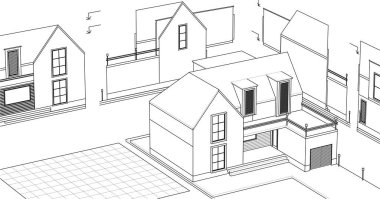 ev mimarisi projesi çizimi 3d illüstrasyon