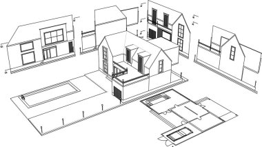 ev mimarisi projesi çizimi 3d illüstrasyon