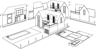 ev mimarisi projesi çizimi 3d illüstrasyon
