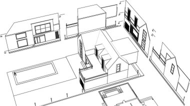 ev mimarisi projesi çizimi 3d illüstrasyon
