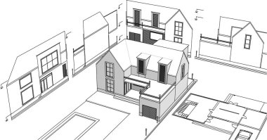 ev mimarisi projesi çizimi 3d illüstrasyon