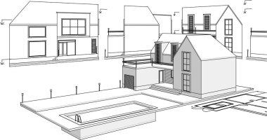 ev mimarisi projesi çizimi 3d illüstrasyon