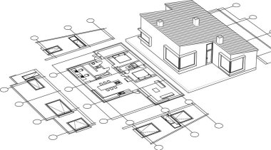 ev mimarisi projesi çizimi 3d illüstrasyon