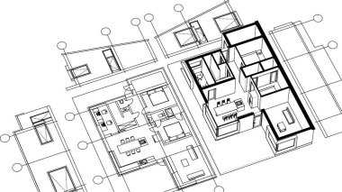 ev mimarisi projesi çizimi 3d illüstrasyon