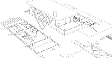 ev mimarisi projesi çizimi 3d illüstrasyon