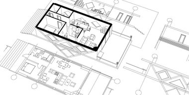 ev mimarisi projesi çizimi 3d illüstrasyon