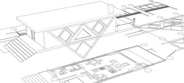 ev mimarisi projesi çizimi 3d illüstrasyon