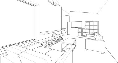 ev mimarisi projesi çizimi 3d illüstrasyon