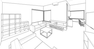 ev mimarisi projesi çizimi 3d illüstrasyon