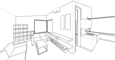 ev mimarisi projesi çizimi 3d illüstrasyon