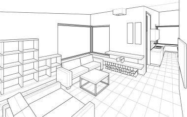 ev mimarisi projesi çizimi 3d illüstrasyon