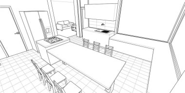 ev mimarisi projesi çizimi 3d illüstrasyon