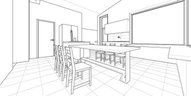 ev mimarisi projesi çizimi 3d illüstrasyon