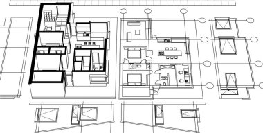 ev mimarisi projesi çizimi 3d illüstrasyon