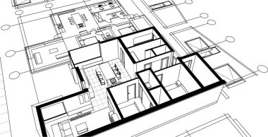 ev mimarisi projesi çizimi 3d illüstrasyon