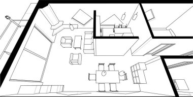 ev mimarisi projesi çizimi 3d illüstrasyon