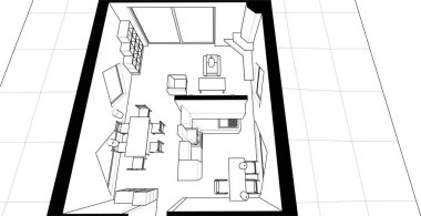 ev mimarisi projesi çizimi 3d illüstrasyon