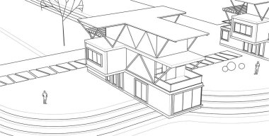 evler mimari proje taslağı 3d illüstrasyon