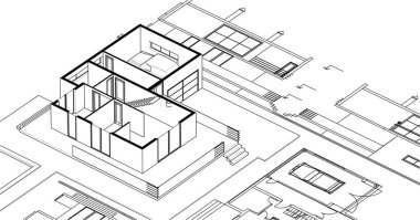 ev mimarisi projesi çizimi 3d illüstrasyon