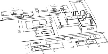 ev mimarisi projesi çizimi 3d illüstrasyon