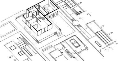 ev mimarisi projesi çizimi 3d illüstrasyon