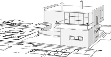 ev mimarisi projesi çizimi 3d illüstrasyon