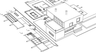 ev mimarisi projesi çizimi 3d illüstrasyon