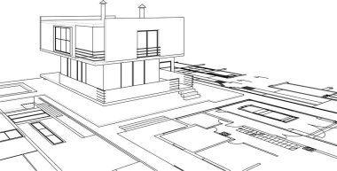 ev mimarisi projesi çizimi 3d illüstrasyon