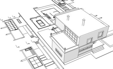 ev mimarisi projesi çizimi 3d illüstrasyon